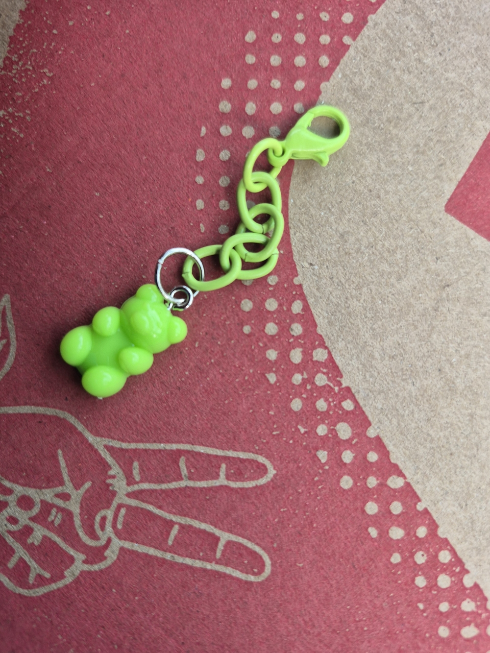 Green Gummy Bear Zipper Charm •Bags •Purses •Backpacks •Keychain!